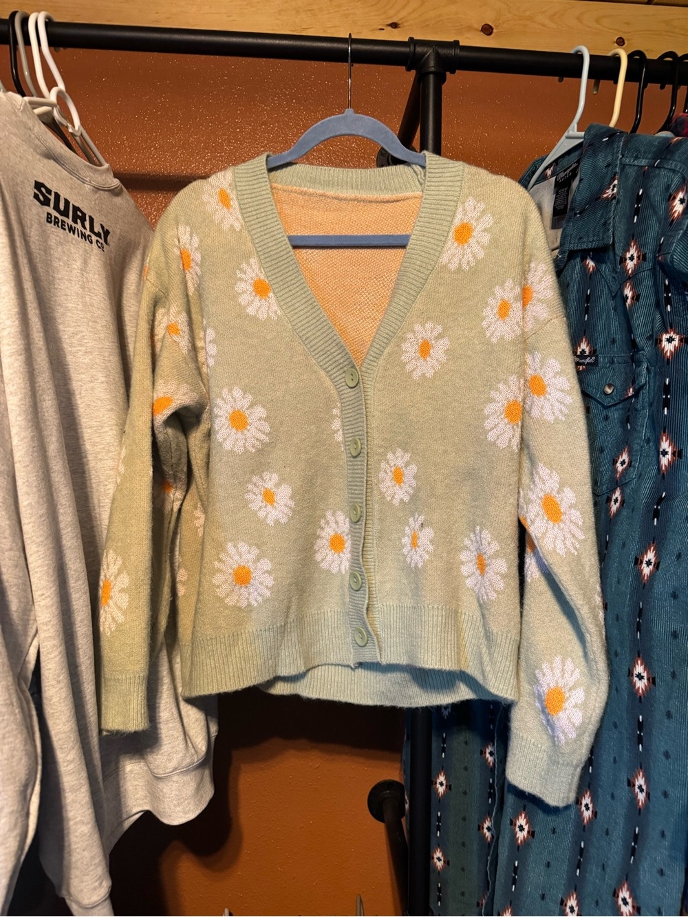 SHEIN Light Green Daisy Button-Up Cardigan